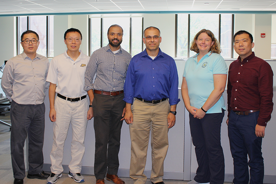 From left to right: Xiao Wang (Statistics), Dengfeng Sun (AAE), Shreyas Sundaram (ECE), Saurabh Bagchi (CRISP Director and ECE faculty), Shirley Dyke (CE/ME), Shaoshuai Mou (AAE) (not pictured, Ilias Bilionis, ME)