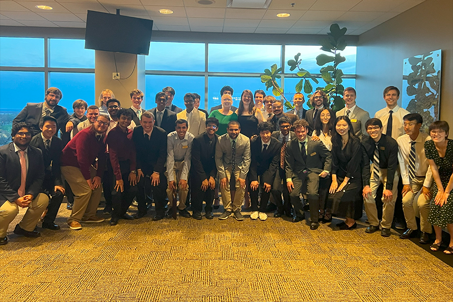 Members of the Purdue chapter of HKN pose for a photo at an award reception.