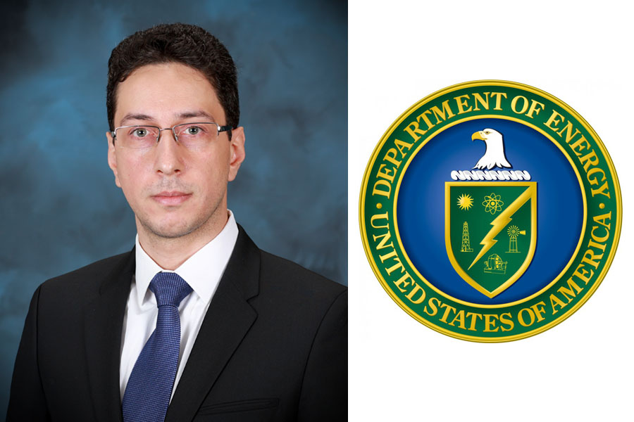 Photo of Dr. Stylianos Chatzidakis and photo of DOE logo